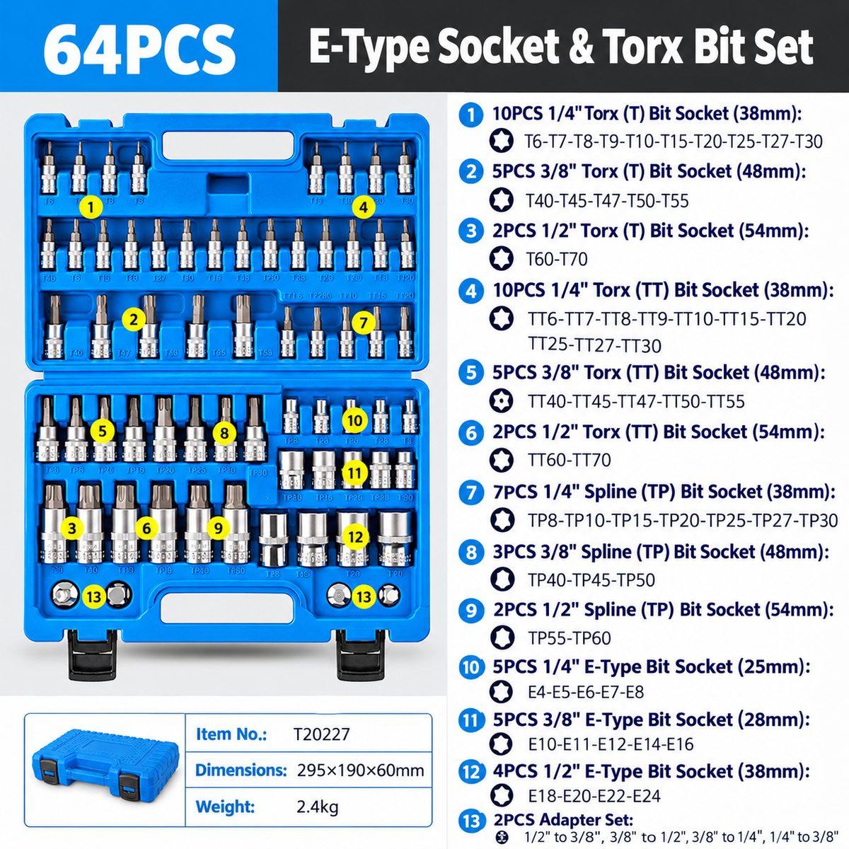 60/ 64PCS  CR-V Steel Socket Set+🎁Free ratchet wrench included.