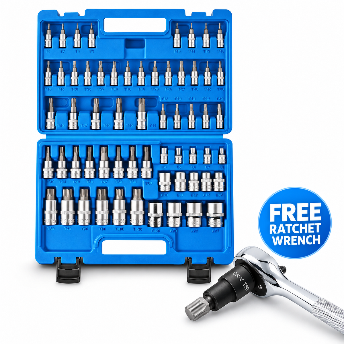 60/ 64PCS  CR-V Steel Socket Set+🎁Free ratchet wrench included.