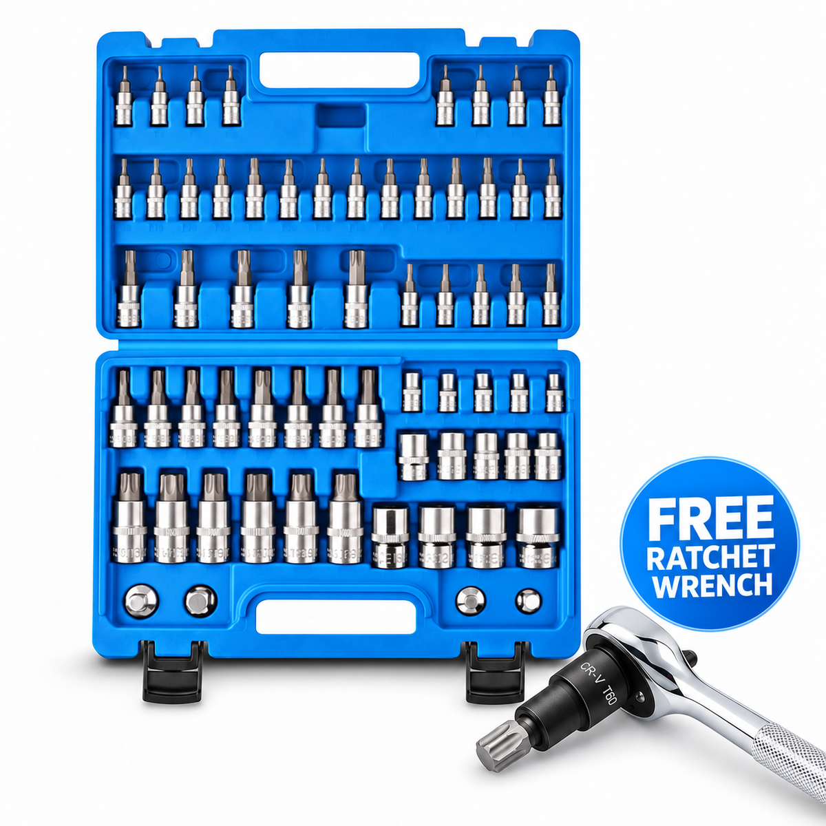 60/ 64PCS  CR-V Steel Socket Set+🎁Free ratchet wrench included.