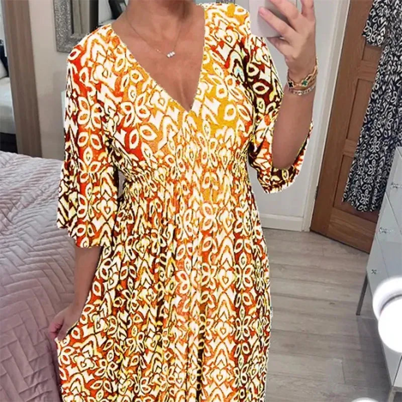 Seaside V-Neck Floral Holiday Dress