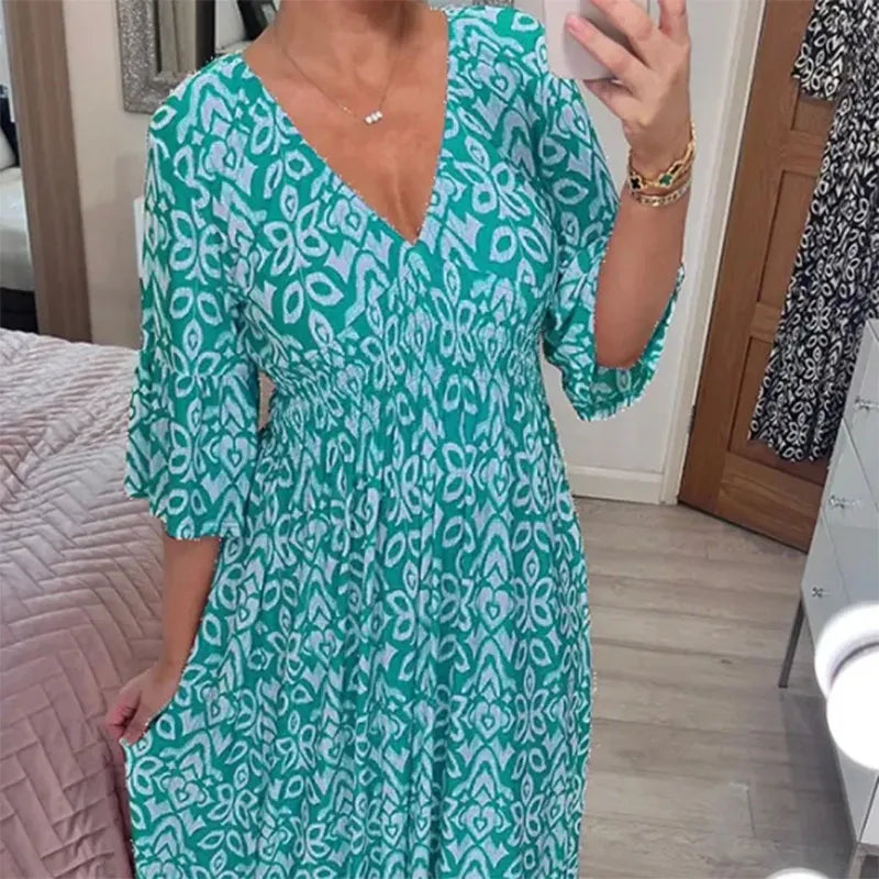 Seaside V-Neck Floral Holiday Dress