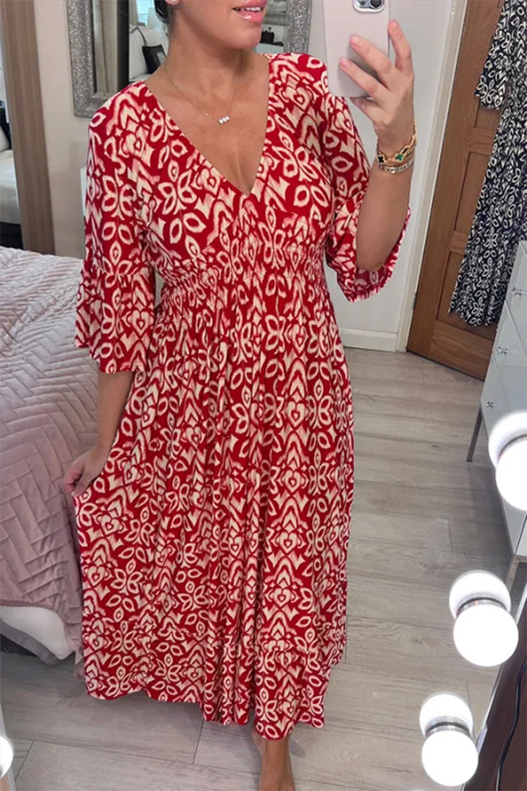 Seaside V-Neck Floral Holiday Dress