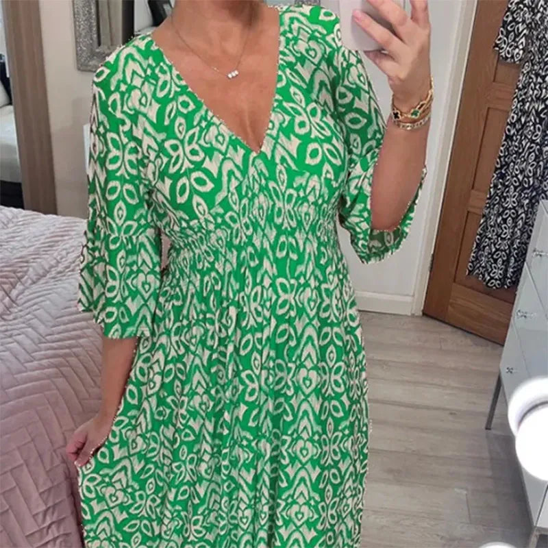 Seaside V-Neck Floral Holiday Dress