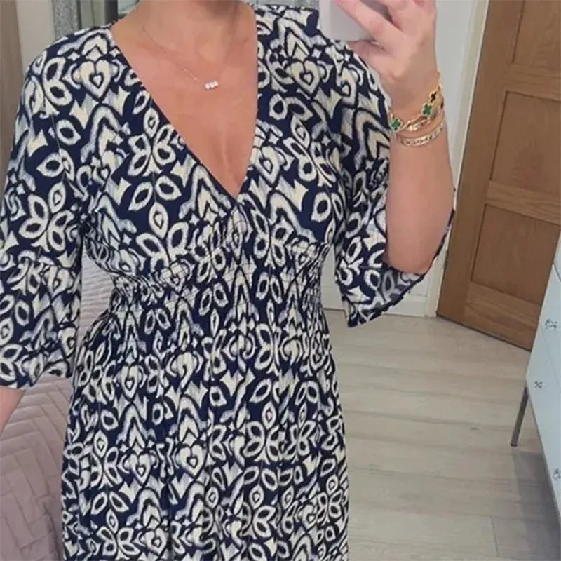 Seaside V-Neck Floral Holiday Dress