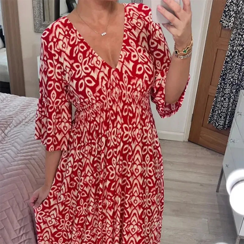 Seaside V-Neck Floral Holiday Dress