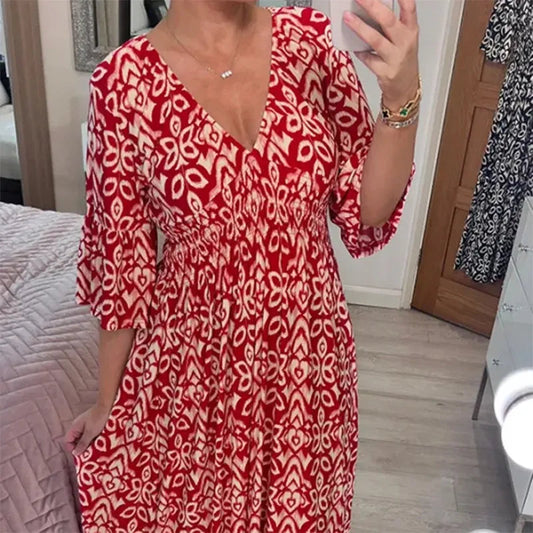 Seaside V-Neck Floral Holiday Dress
