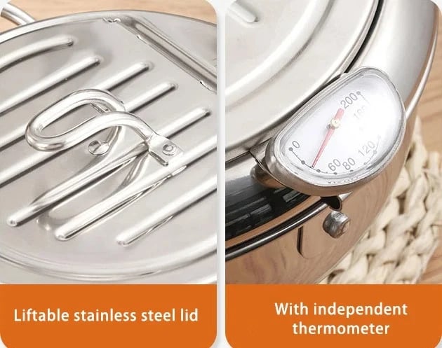 📢📢60% OFF !! ⏰ 304 Stainless Steel Japanese Tempura Fryer Pot – Mini Deep Frying Pan with Thermometer & Oil Drain Rack
