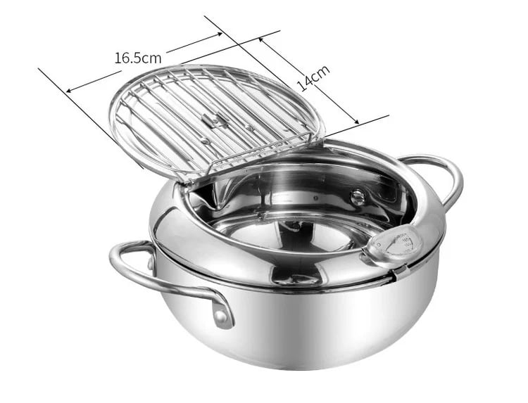 📢📢60% OFF !! ⏰ 304 Stainless Steel Japanese Tempura Fryer Pot – Mini Deep Frying Pan with Thermometer & Oil Drain Rack